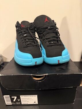 Air Jordan 12 Retro GW Black with Gamma Blue and Red Accents Sneakers